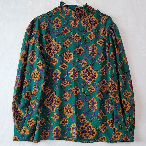 VTG Regina Porter Secretary Blouse Womens Size 14 Green Gold Knot Rope - Picture 1 of 15
